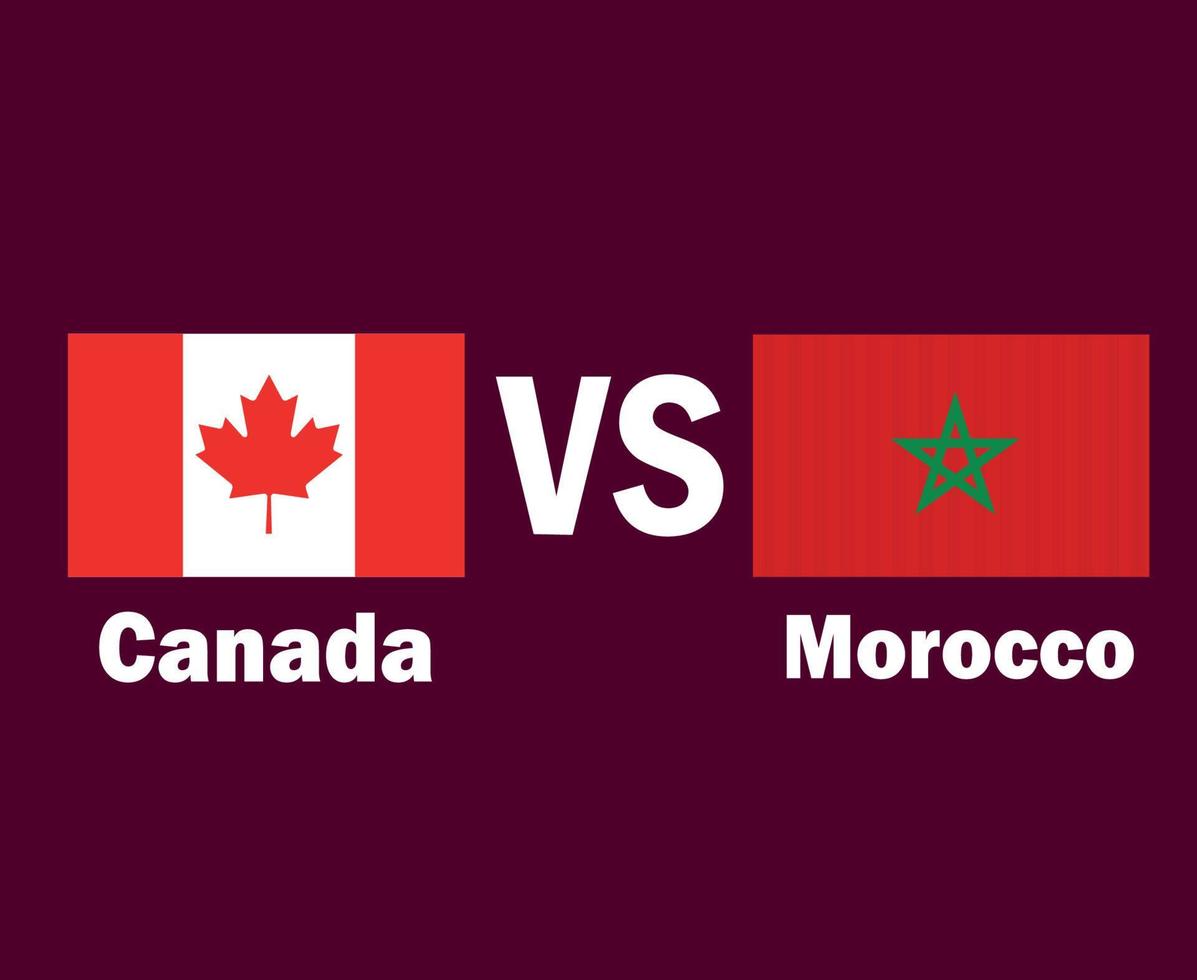 emblème du drapeau du canada et du maroc avec la conception de symboles de noms amérique du nord et afrique vecteur final de football illustration des équipes de football des pays nord-américains et africains