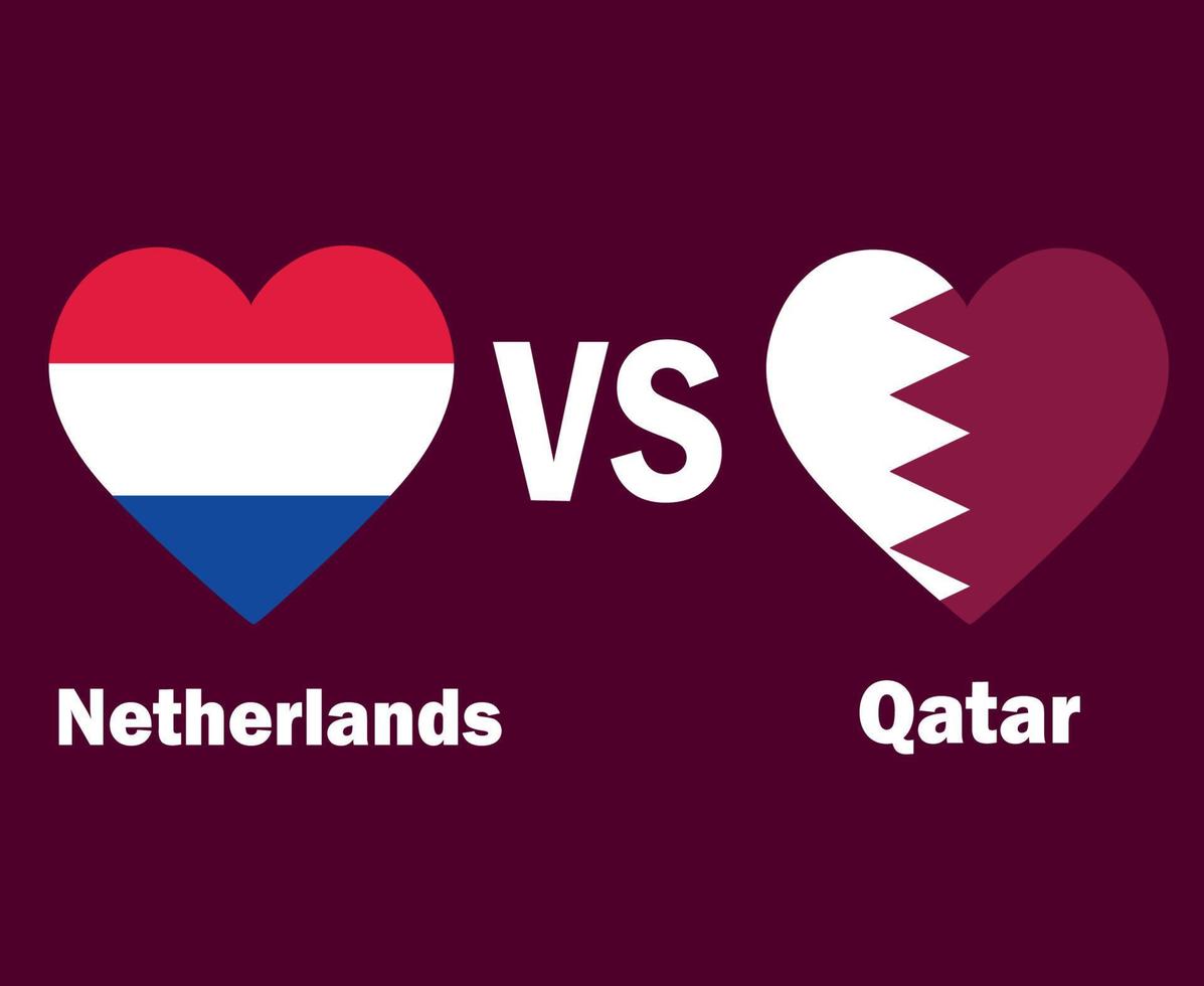 pays bas et qatar drapeau coeur avec noms symbole conception asie et europe football final vecteur pays asiatiques et européens équipes de football illustration