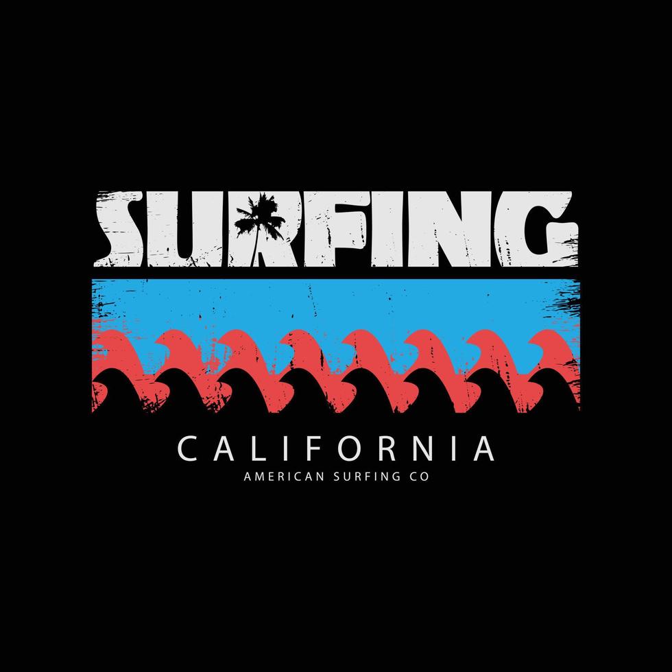 typographie d'illustration de surf californien. parfait pour concevoir des t-shirts, des chemises, des sweats à capuche, des affiches, des imprimés vecteur