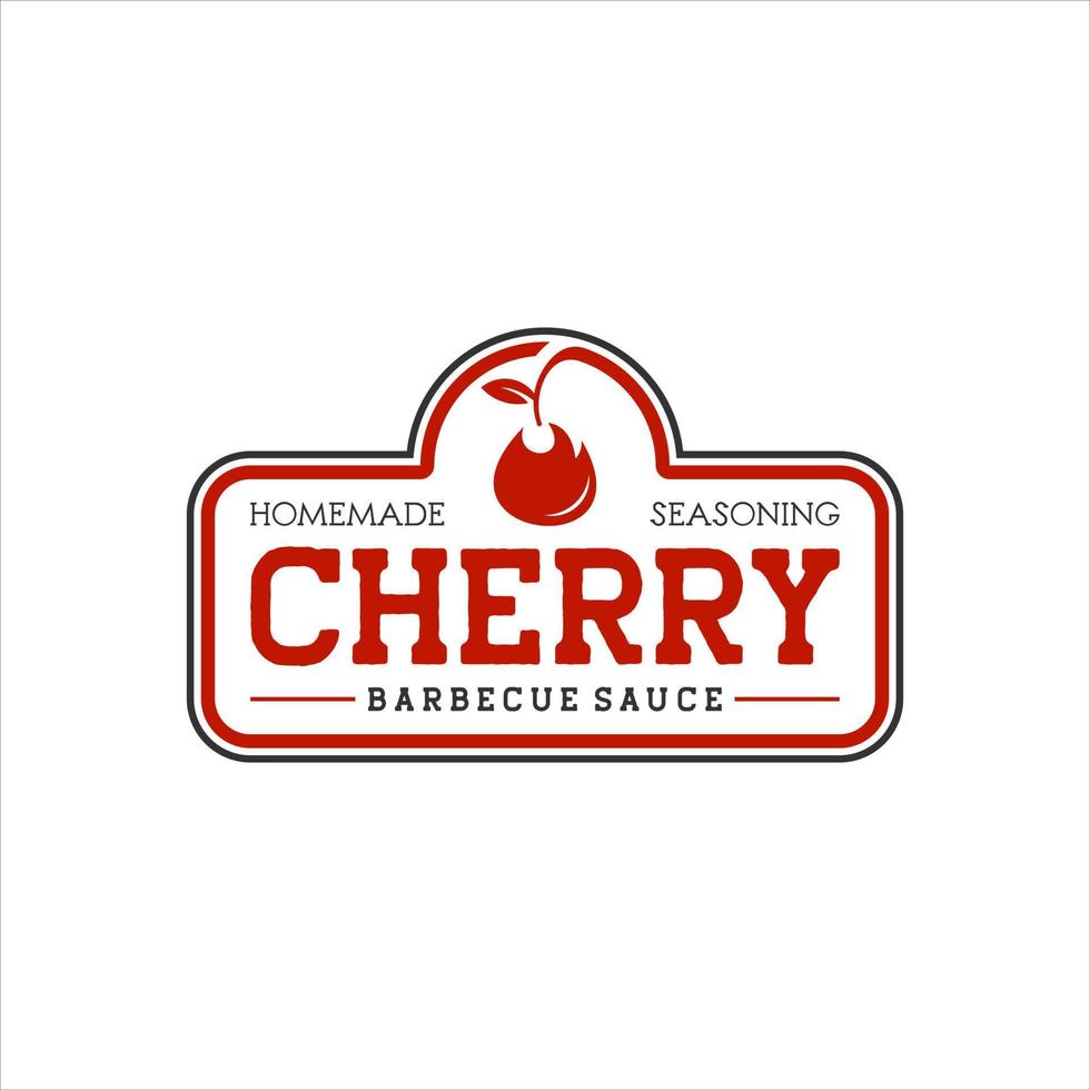 conception graphique de logo vectoriel de timbre de barbecue de sauce aux cerises rouges