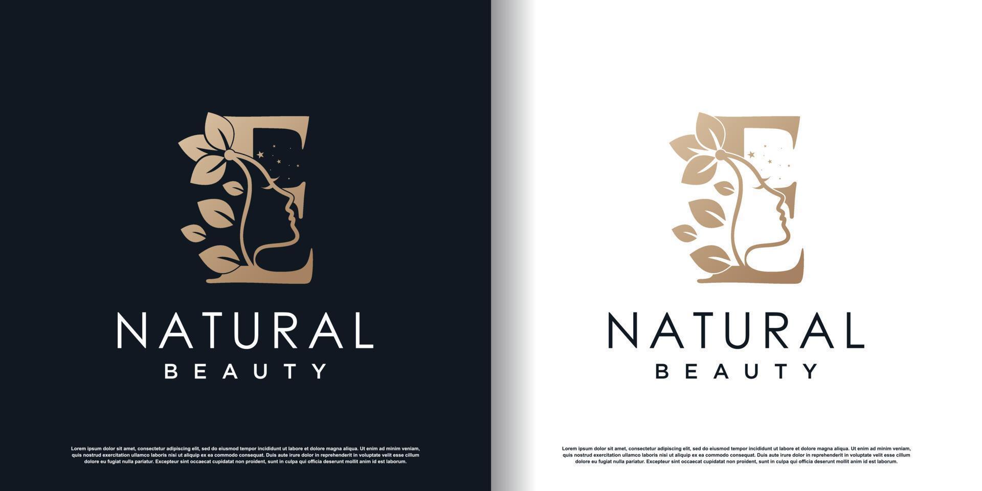lettre e logo avec vecteur premium de concept de beauté naturelle