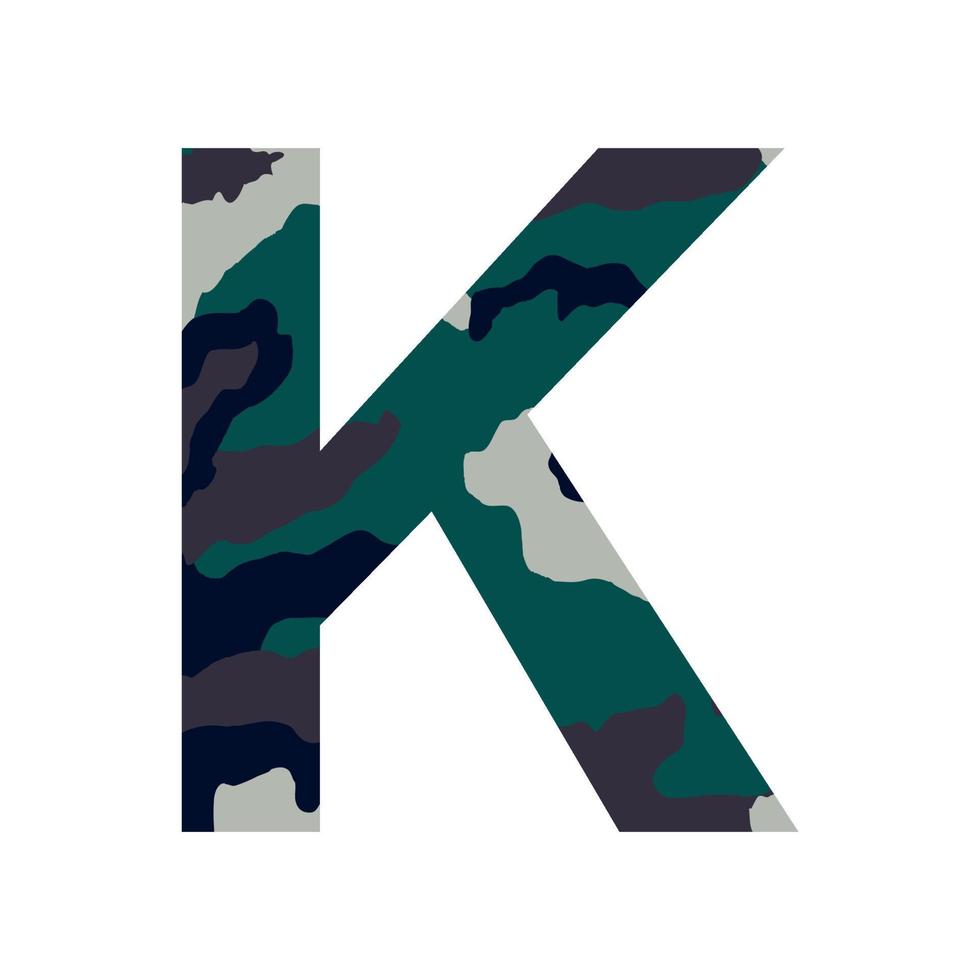 lettre de l'alphabet anglais k, style kaki isolé sur fond blanc - vecteur