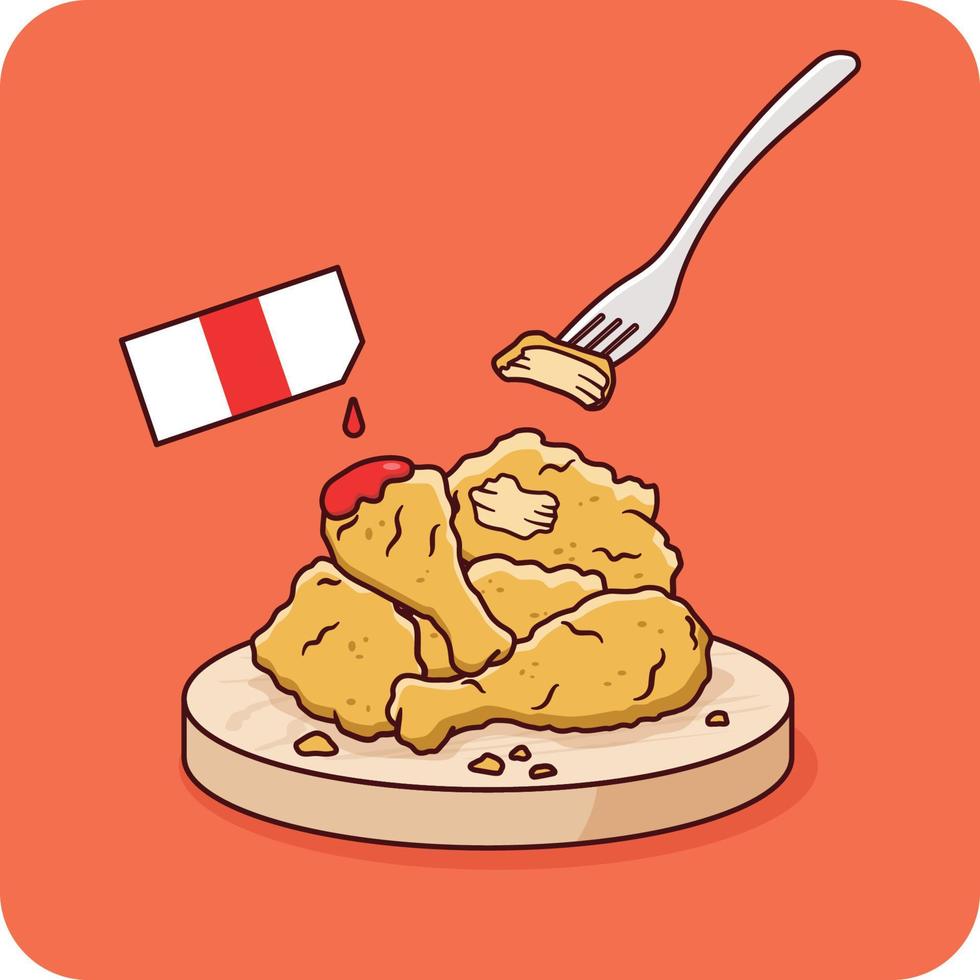 poulet frit avec sauce tomate et fourchette, arrière-plan isolé de conception d'illustrateur. vecteur