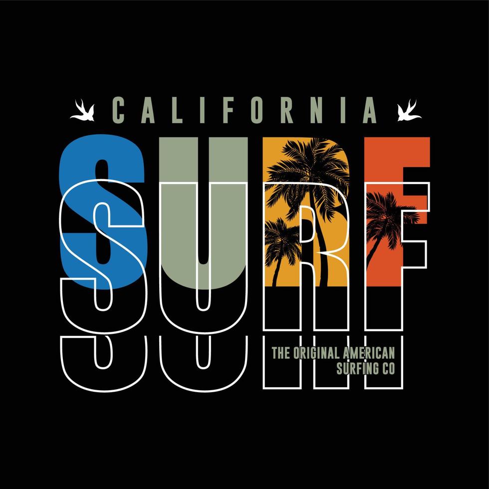 illustration vectorielle sur le thème du surf et du surf en californie. typographie de souche, graphiques de t-shirt, impression, affiche, bannière, dépliant, carte postale vecteur