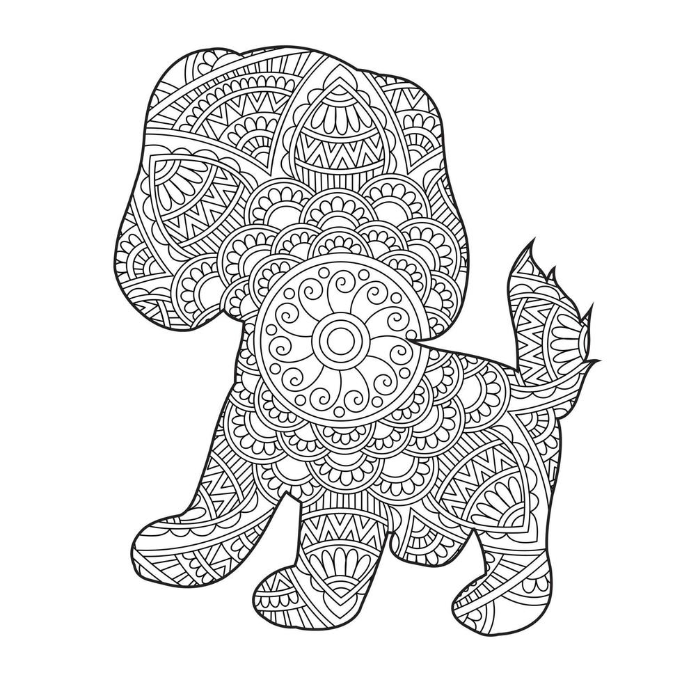 chien mandala coloriage pour adultes floral animal livre de coloriage isolé sur fond blanc antistress coloriage illustration vectorielle vecteur