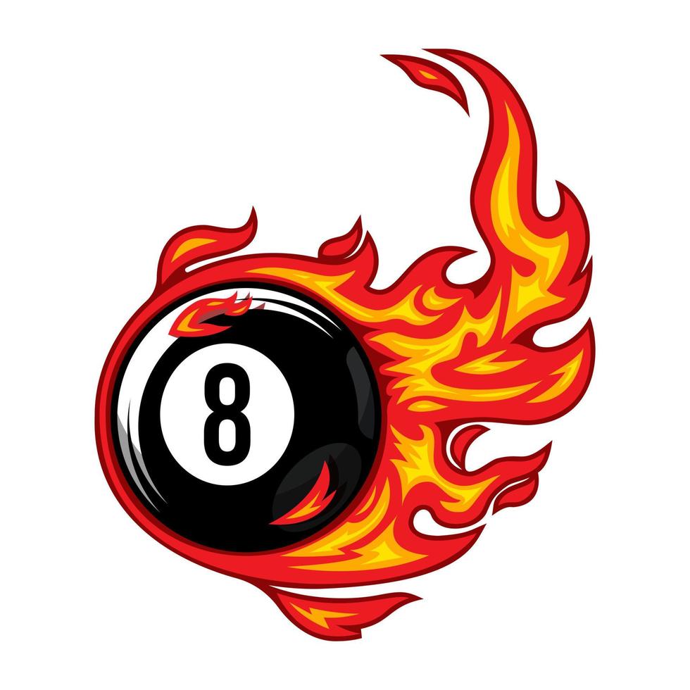 boule de billard numéro huit silhouette de logo de feu. illustration vectorielle de club de balle de piscine. vecteur