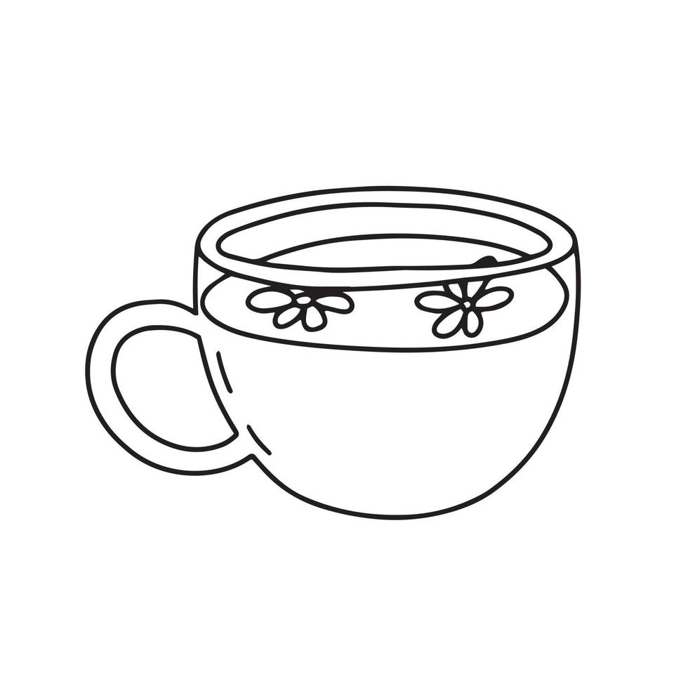 tasse de doodle dessiné à la main avec illustration vectorielle de thé à la camomille vecteur