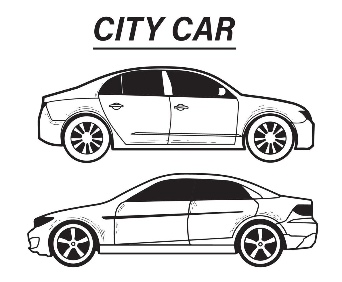 collection le côté de la berline et de la voiture de ville croquis isolé partie 2 vecteur
