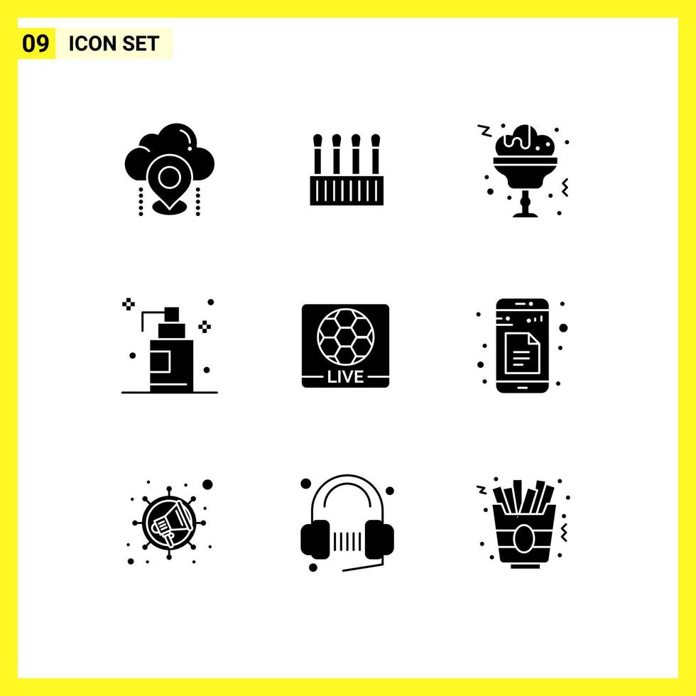 ensemble moderne de 9 glyphes et symboles solides tels que des éléments de conception vectoriels modifiables en gel de salle de coton en direct vecteur