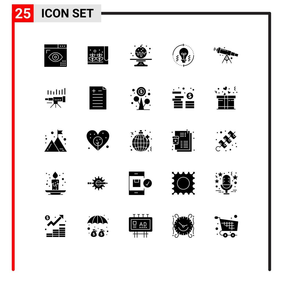 25 glyphes solides vectoriels thématiques et symboles modifiables de solution de télescope petite ampoule éléments de conception vectoriels modifiables vecteur