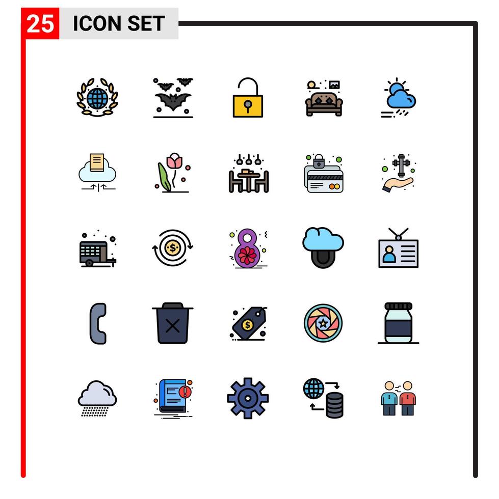 interface mobile ligne remplie couleur plate ensemble de 25 pictogrammes de jour canapé serrure meubles de vie éléments de conception vectoriels modifiables vecteur