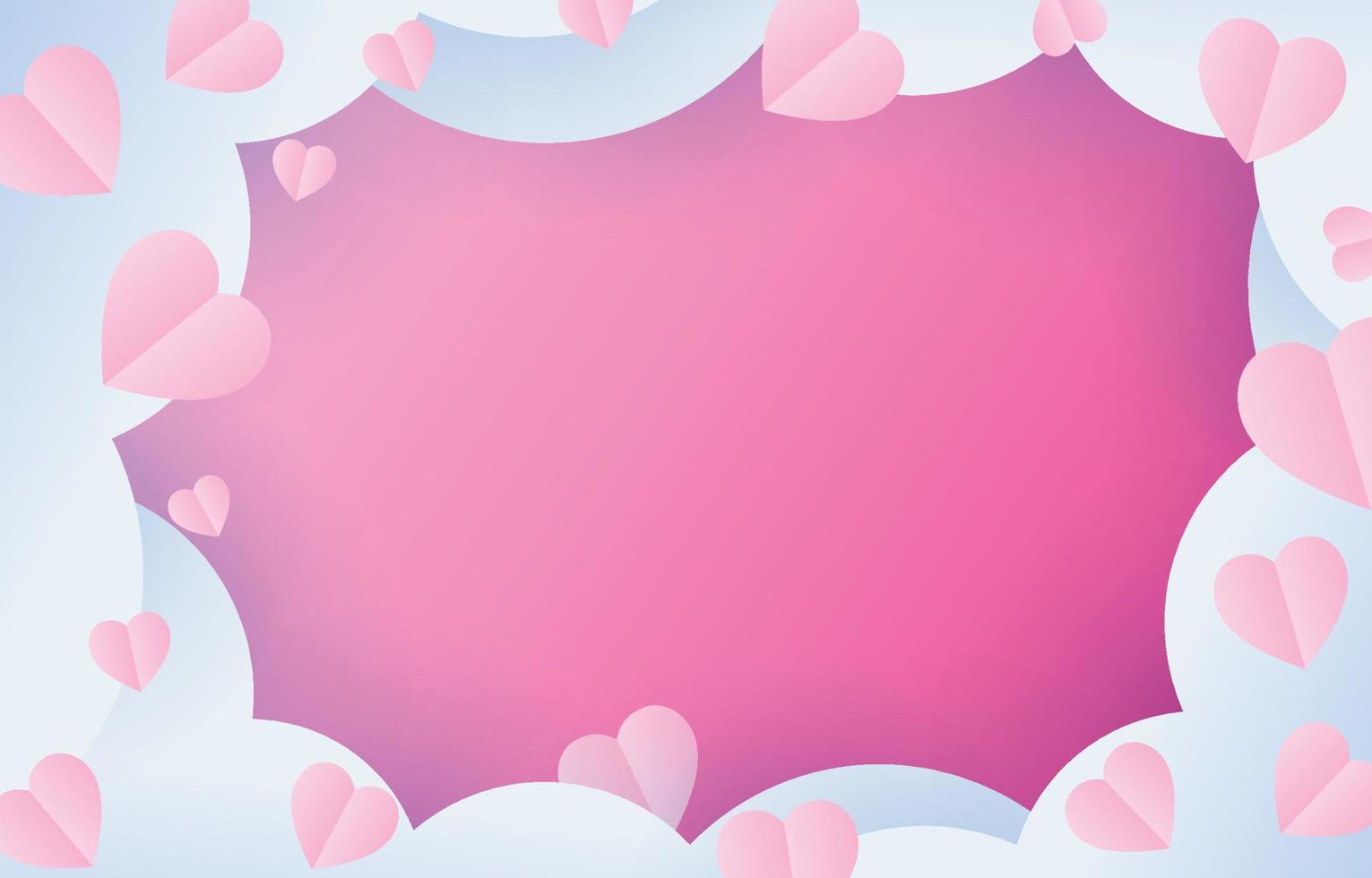 encadrer des éléments découpés en papier en forme de coeur volant sur fond rose et doux. symboles vectoriels d'amour pour la saint-valentin heureuse, conception de cartes de voeux d'anniversaire. vecteur