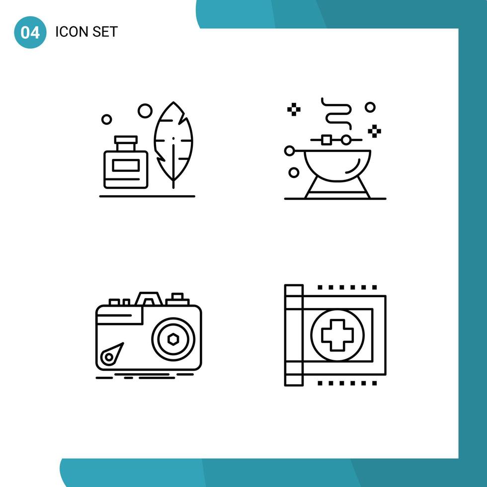 ligne d'interface mobile ensemble de 4 pictogrammes d'adobe photographie nourriture américaine photo éléments de conception vectoriels modifiables vecteur