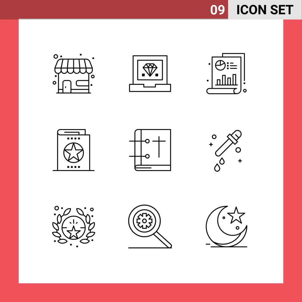 aperçu de l'interface mobile ensemble de 9 pictogrammes de connaissances bibliques livre d'halloween médical éléments de conception vectoriels modifiables vecteur