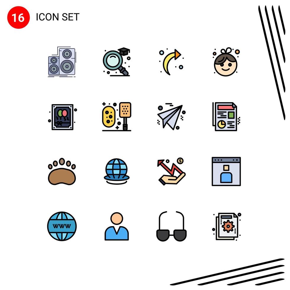 interface mobile ligne remplie de couleurs plates ensemble de 16 pictogrammes de cadeau de nuit flèche nouvel enfant éléments de conception vectoriels créatifs modifiables vecteur