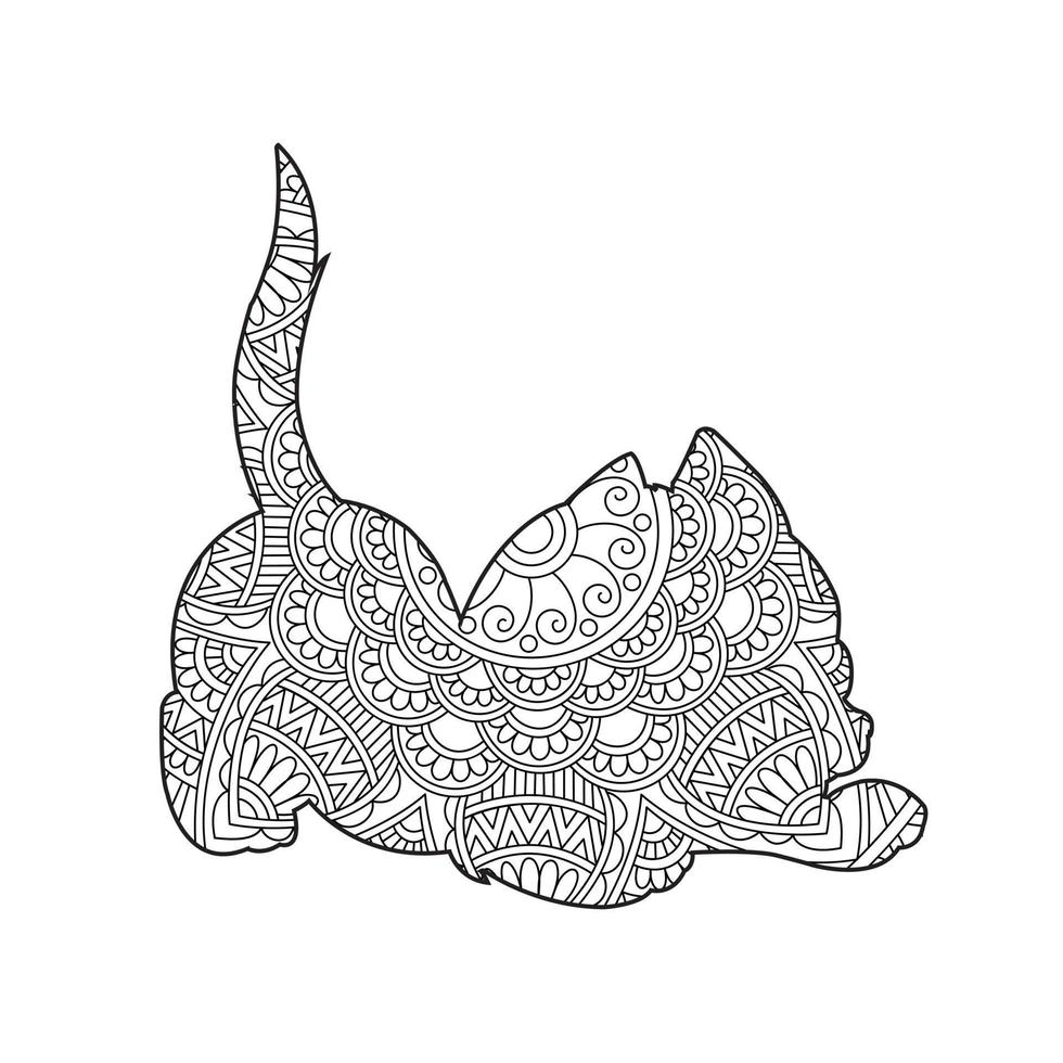 chat mandala coloriage pour adultes floral animal livre de coloriage isolé sur fond blanc antistress coloriage page illustration vectorielle vecteur