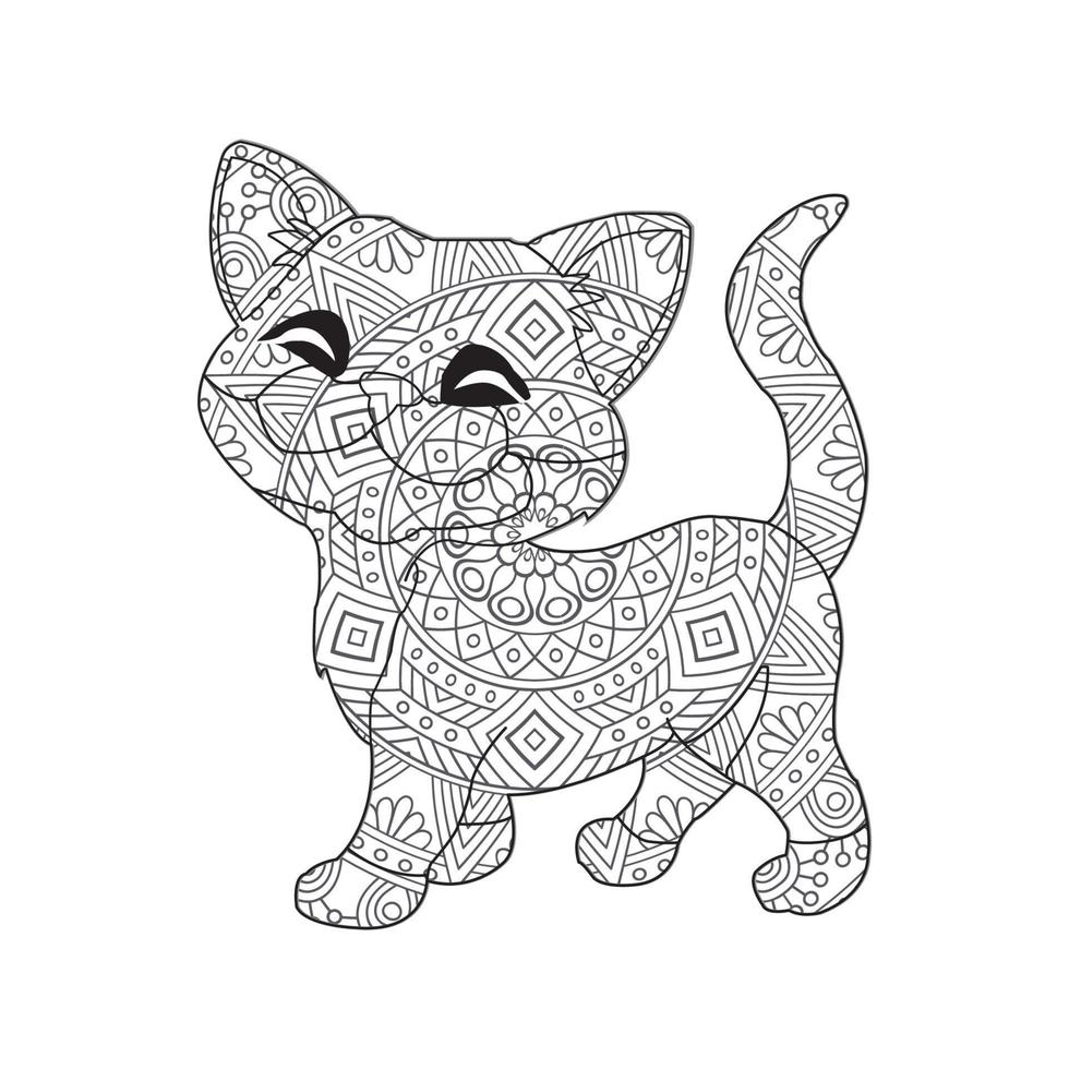 chat mandala coloriage pour adultes floral animal livre de coloriage isolé sur fond blanc antistress coloriage page illustration vectorielle vecteur