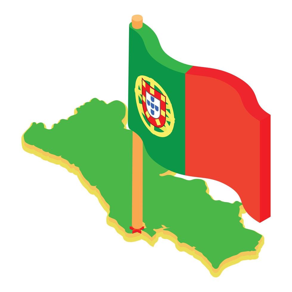 vecteur isométrique d'icône de symbole du portugal. drapeau national du portugal sur la carte du pays