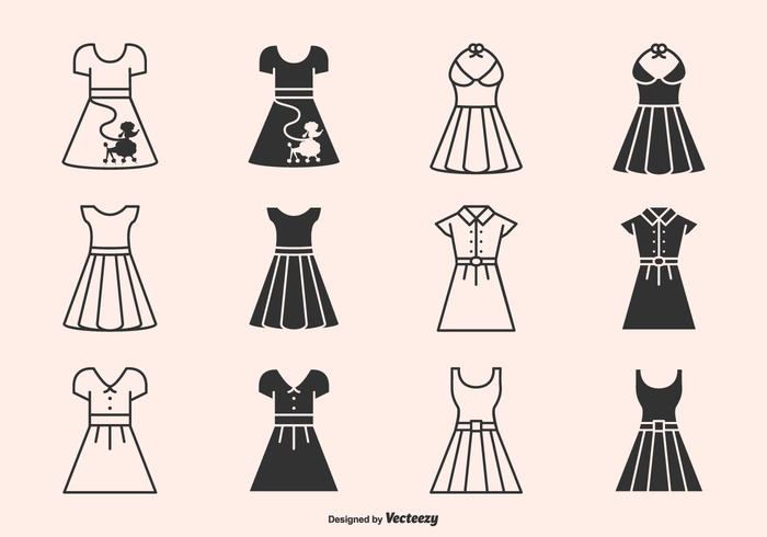 Retro 50s Robes et jupes Silhouette Icônes vectorielles vecteur