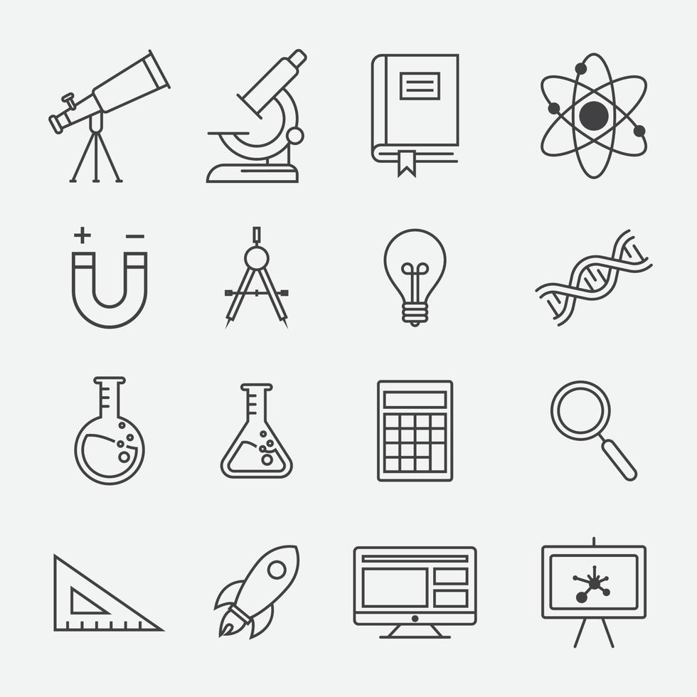 jeu d'icônes d'équipement scientifique de laboratoire. conception plate d'illustration vectorielle, jeu d'icônes plates d'éducation, jeu d'icônes scientifiques vecteur