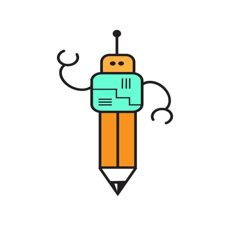 dessin animé robot mignon personnage crayon illustration vectorielle graphique sur fond blanc vecteur