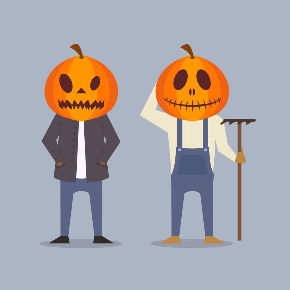 mignon costume mascotte halloween tête de citrouille. illustration vectorielle vecteur