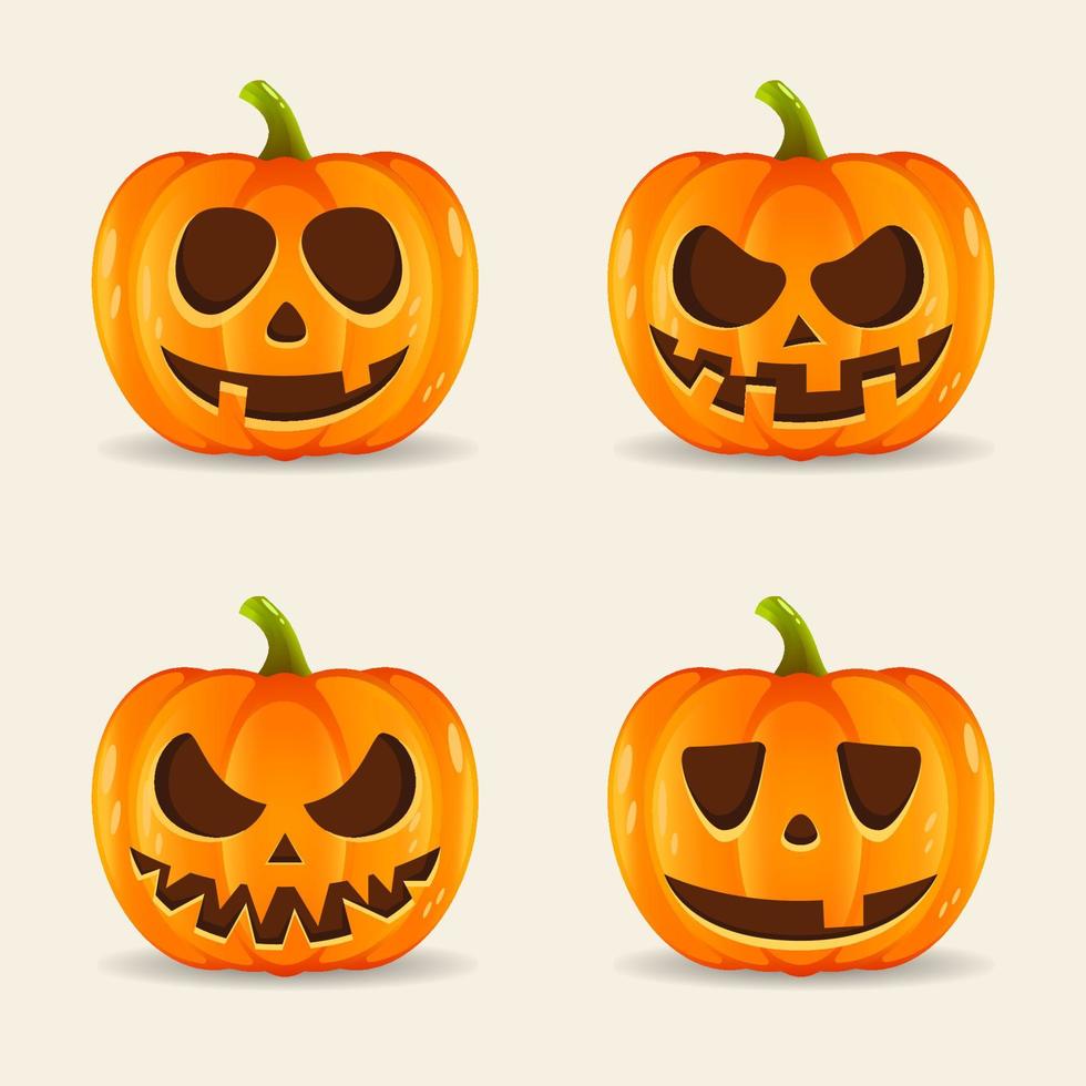 définir le visage de la citrouille. le symbole principal des joyeuses fêtes d'halloween. citrouille orange avec sourire pour votre conception pour les vacances d'halloween. illustration vectorielle. vecteur