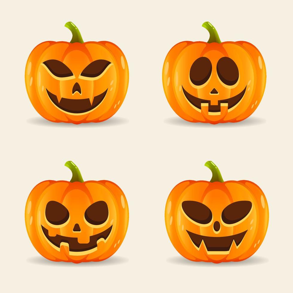 définir le visage de la citrouille. le symbole principal des joyeuses fêtes d'halloween. citrouille orange avec sourire pour votre conception pour les vacances d'halloween. illustration vectorielle. vecteur