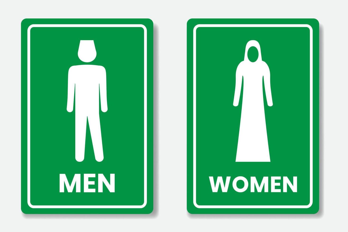 définir des panneaux de toilettes avec des icônes de femmes et d'hommes musulmans couleur de base verte et inscription de texte vecteur