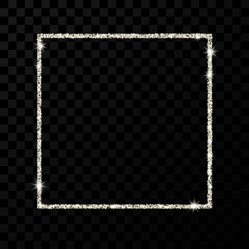 cadre à paillettes argentées. cadre carré avec des étoiles brillantes et des étincelles. illustration vectorielle vecteur