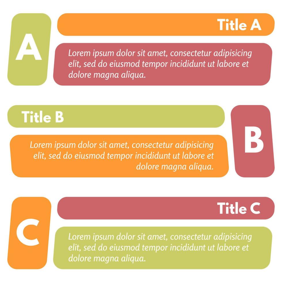 ensemble de trois bannières horizontales d'options colorées. modèle de conception infographique étape par étape. illustration vectorielle vecteur