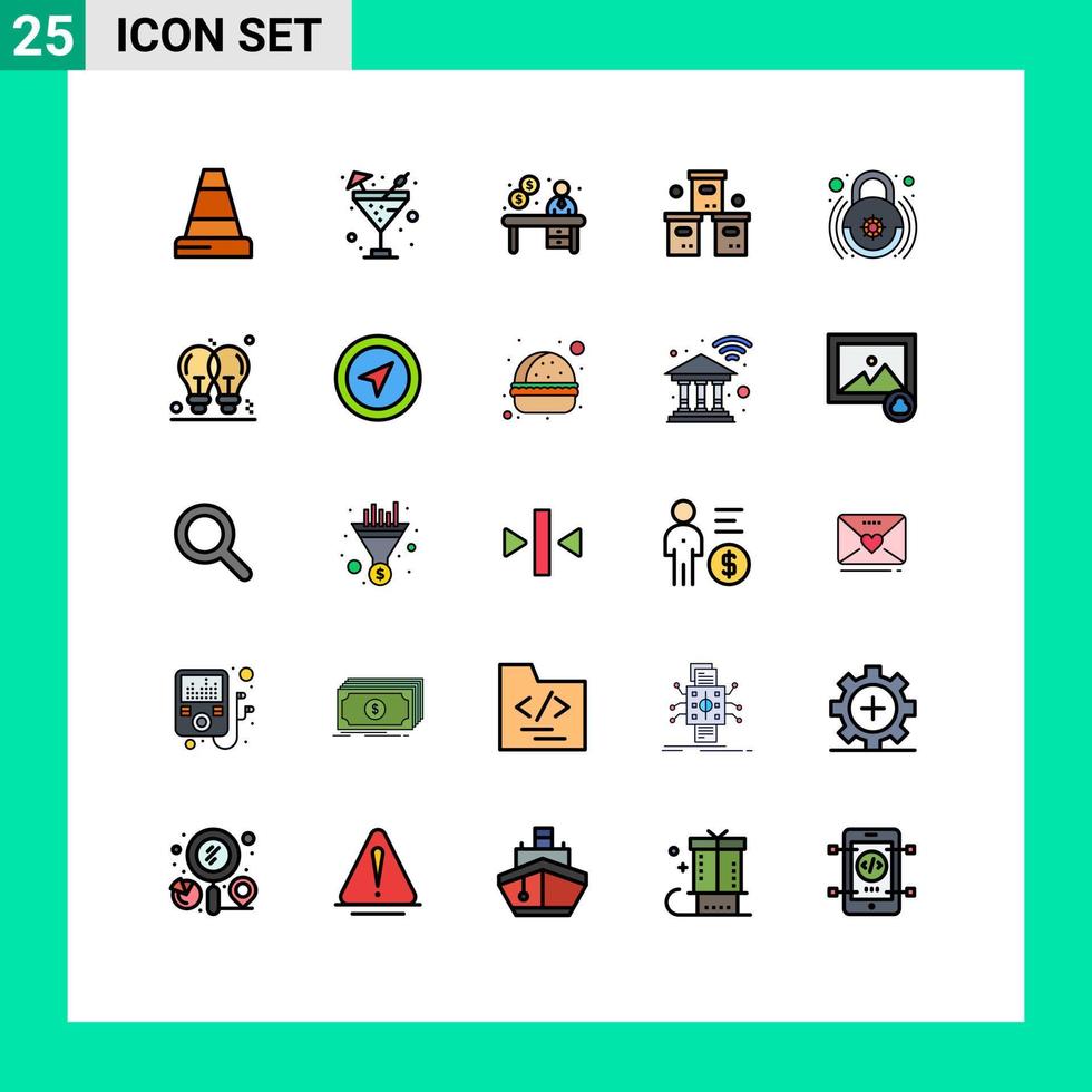 pack d'interface utilisateur de 25 couleurs plates de ligne remplie de base d'éléments de conception vectoriels modifiables de logistique de contact de produit d'accueil vecteur