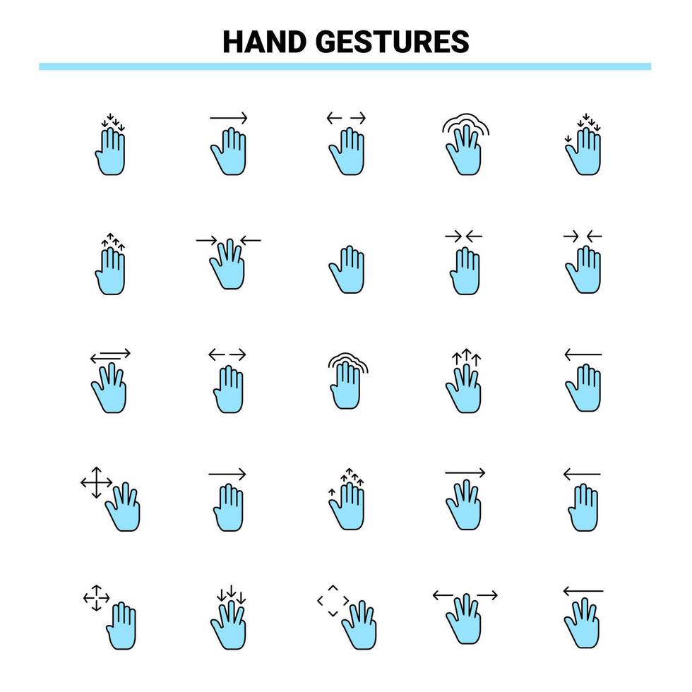 25 gestes de la main jeu d'icônes noir et bleu. conception d'icônes créatives et modèle de logo vecteur
