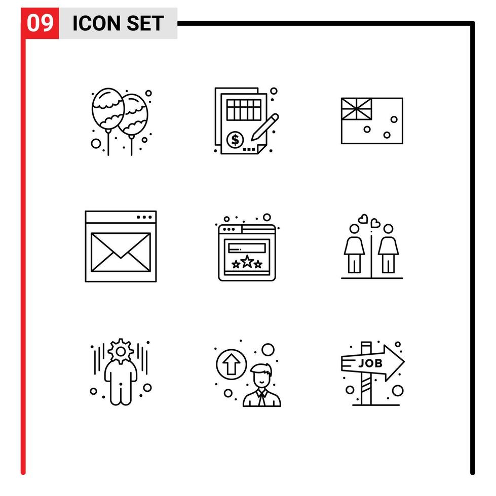 icône universelle symboles groupe de 9 contours modernes d'e-mail contact justice communication pays éléments de conception vectoriels modifiables vecteur