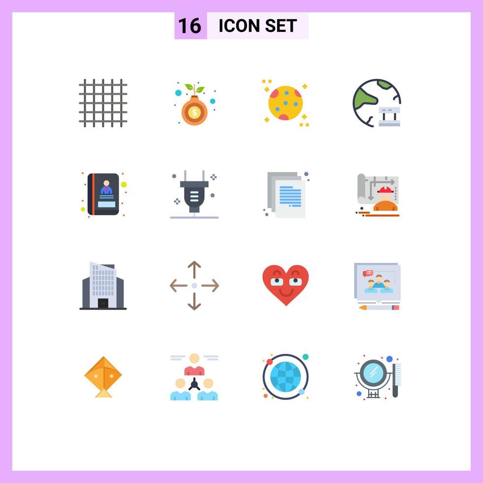 pack de 16 signes et symboles de couleurs plates modernes pour les supports d'impression web tels que les données du réseau d'astronomie du serveur de livres pack modifiable d'éléments de conception de vecteur créatif