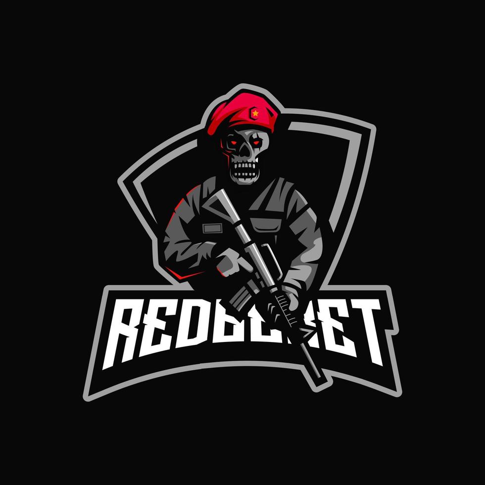 redberet crâne armée mascotte logo design illustration vecteur