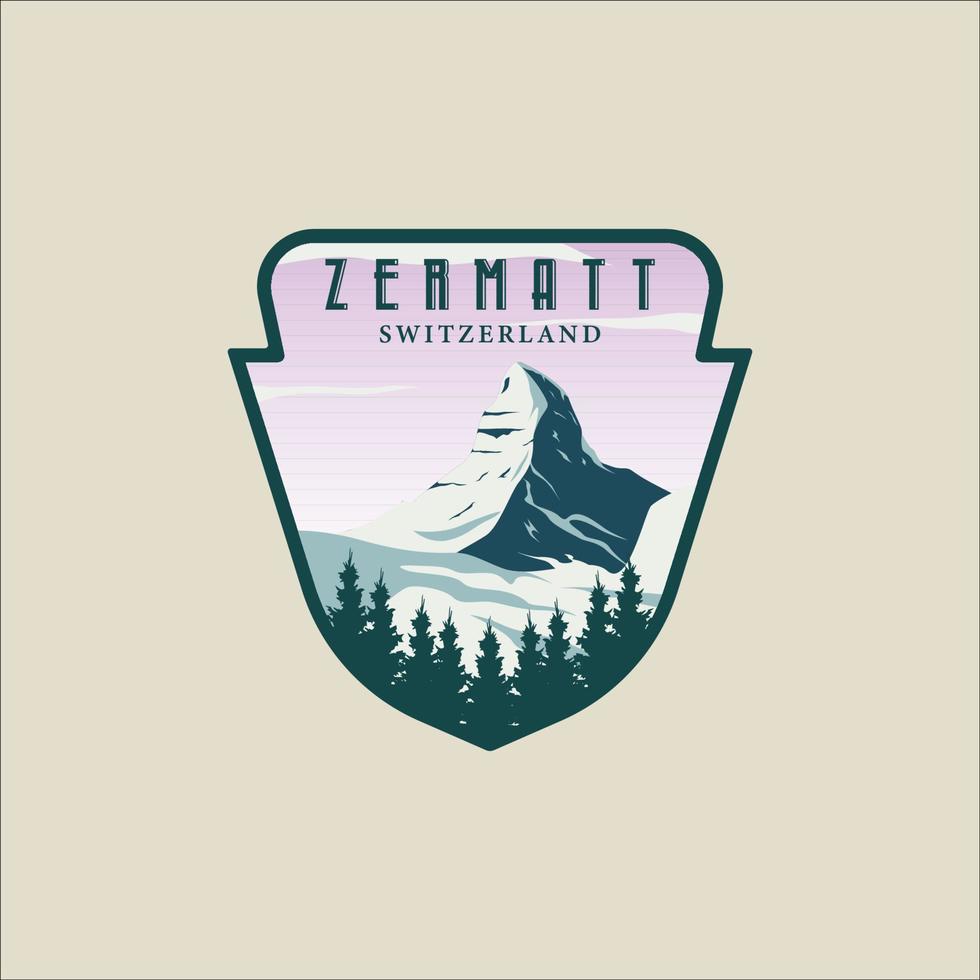 zermatt suisse emblème logo illustration vectorielle modèle conception graphique. bannière de neige d'hiver des alpes suisses pour les voyages ou le tourisme vecteur