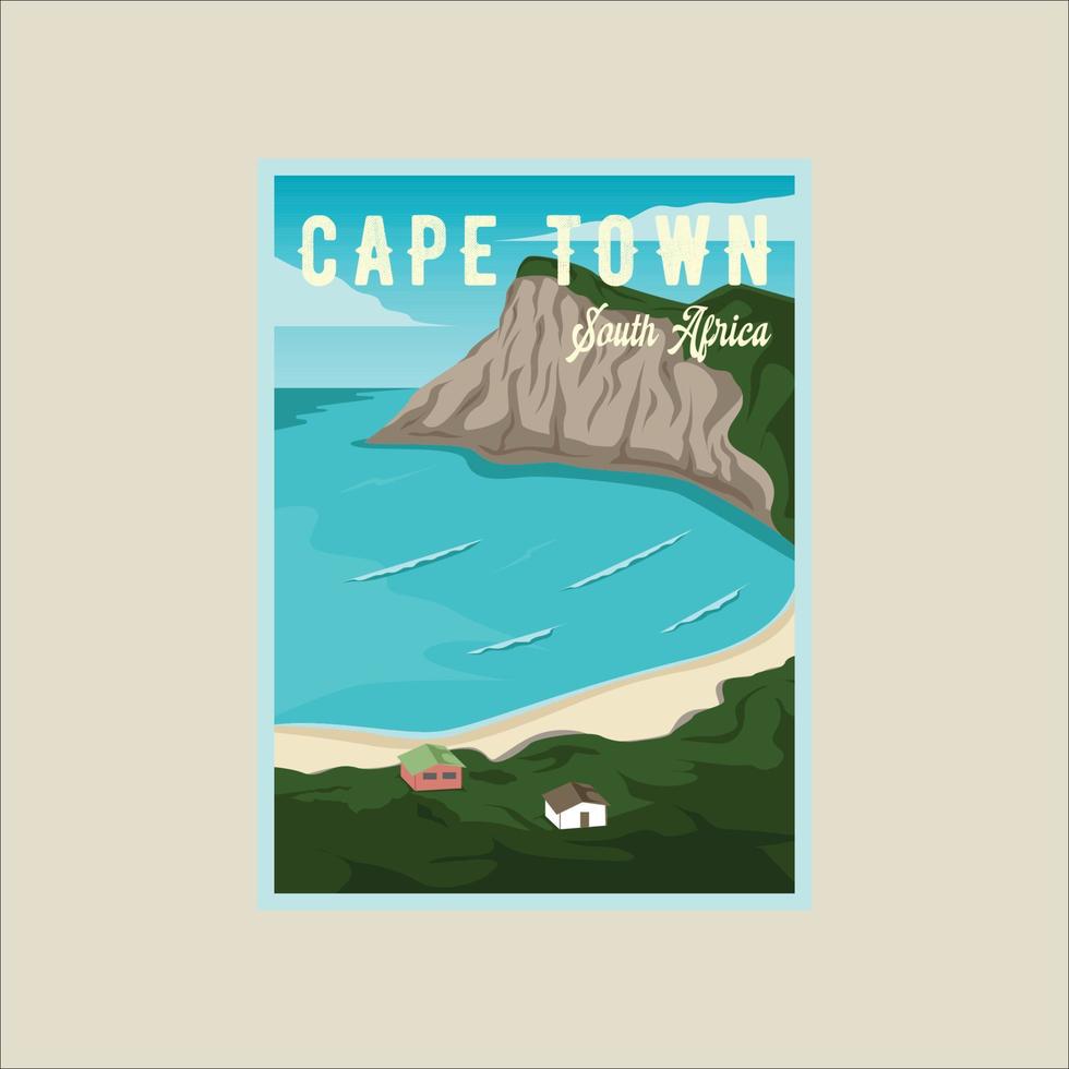 conception graphique de modèle d'illustration de vecteur d'affiche de plage de cape town. célèbre vue paysagère de l'île d'afrique du sud pour les voyages d'affaires ou le concept de loisirs d'aventure