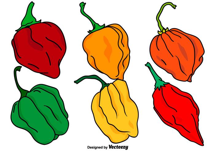 Vector Set Of Habanero Peppers