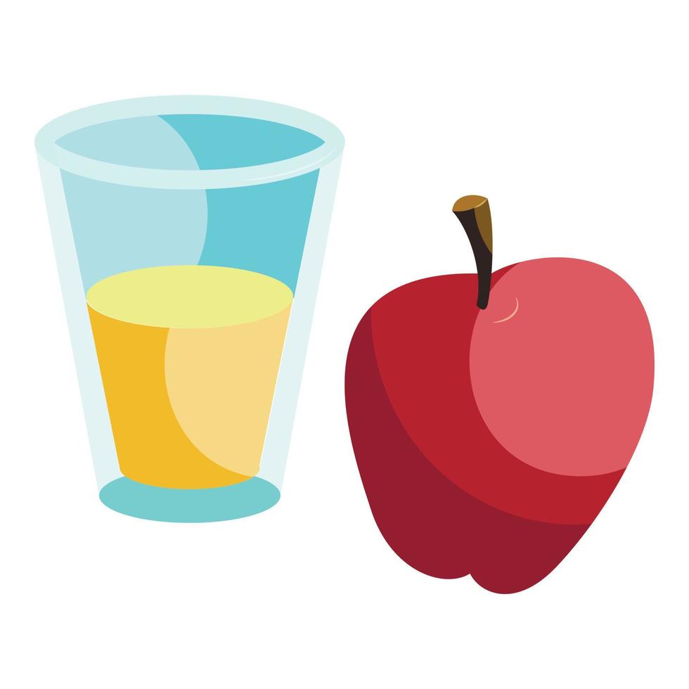 verre de boisson et icône de pomme rouge, style cartoon vecteur