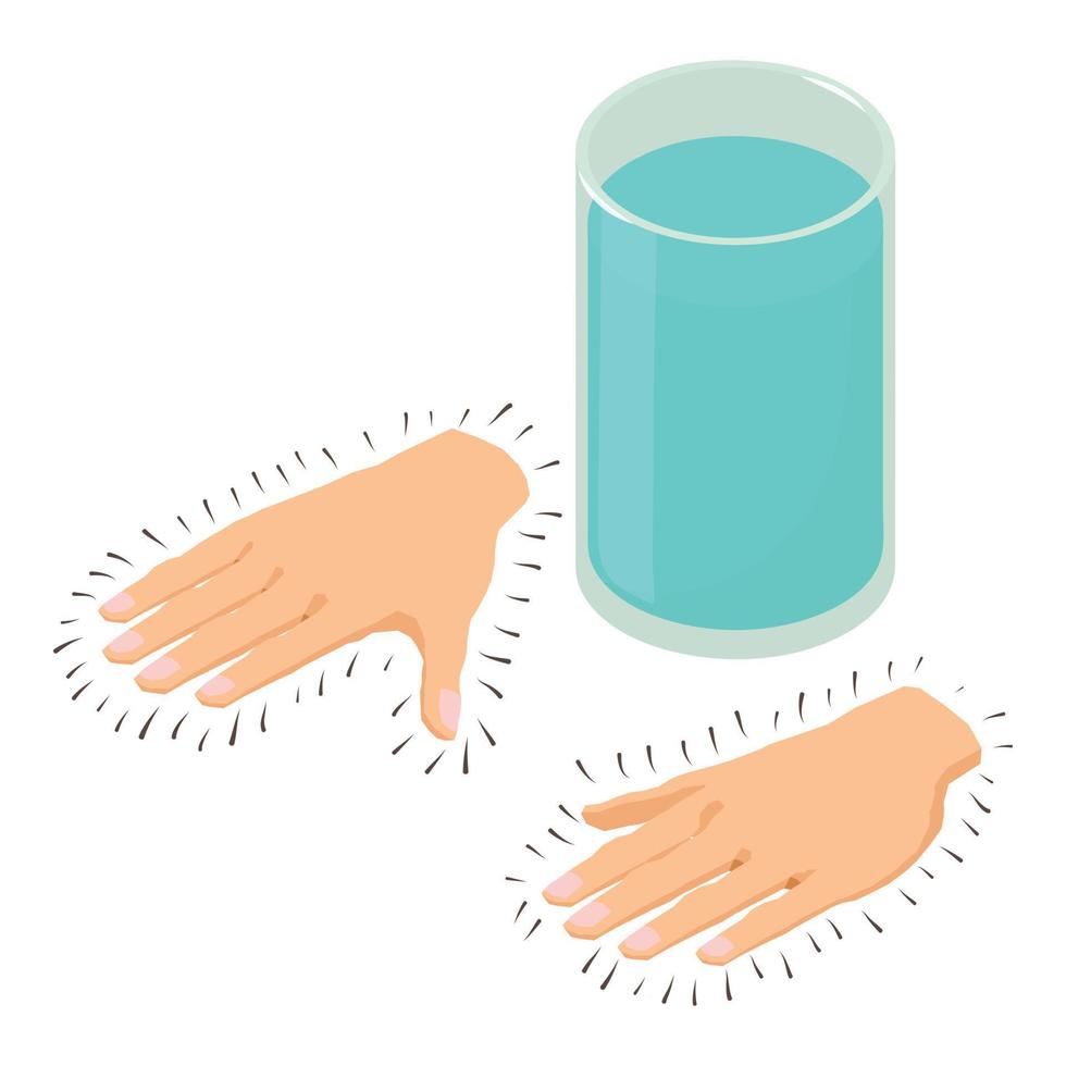 vecteur isométrique d'icône de tremblement de main. main humaine tremblante et icône de verre d'eau