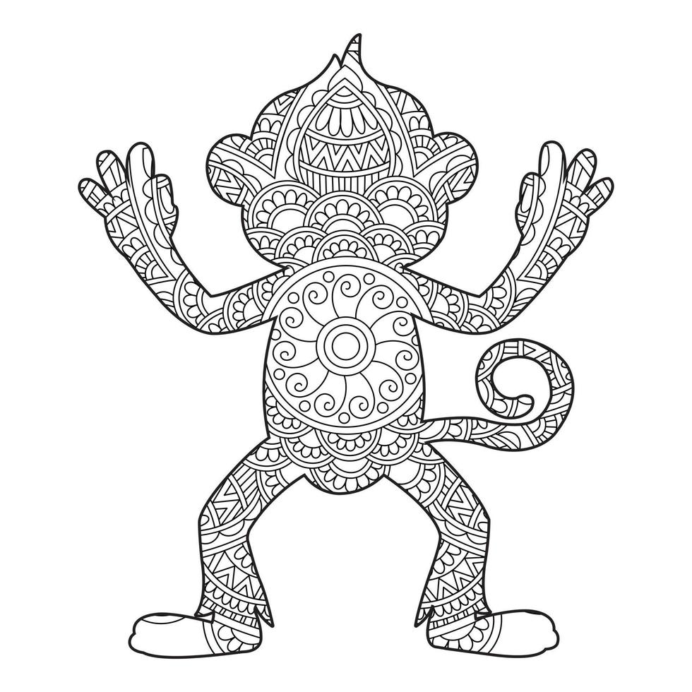 singe mandala coloriage pour adultes floral animal livre de coloriage isolé sur fond blanc antistress coloriage page illustration vectorielle vecteur