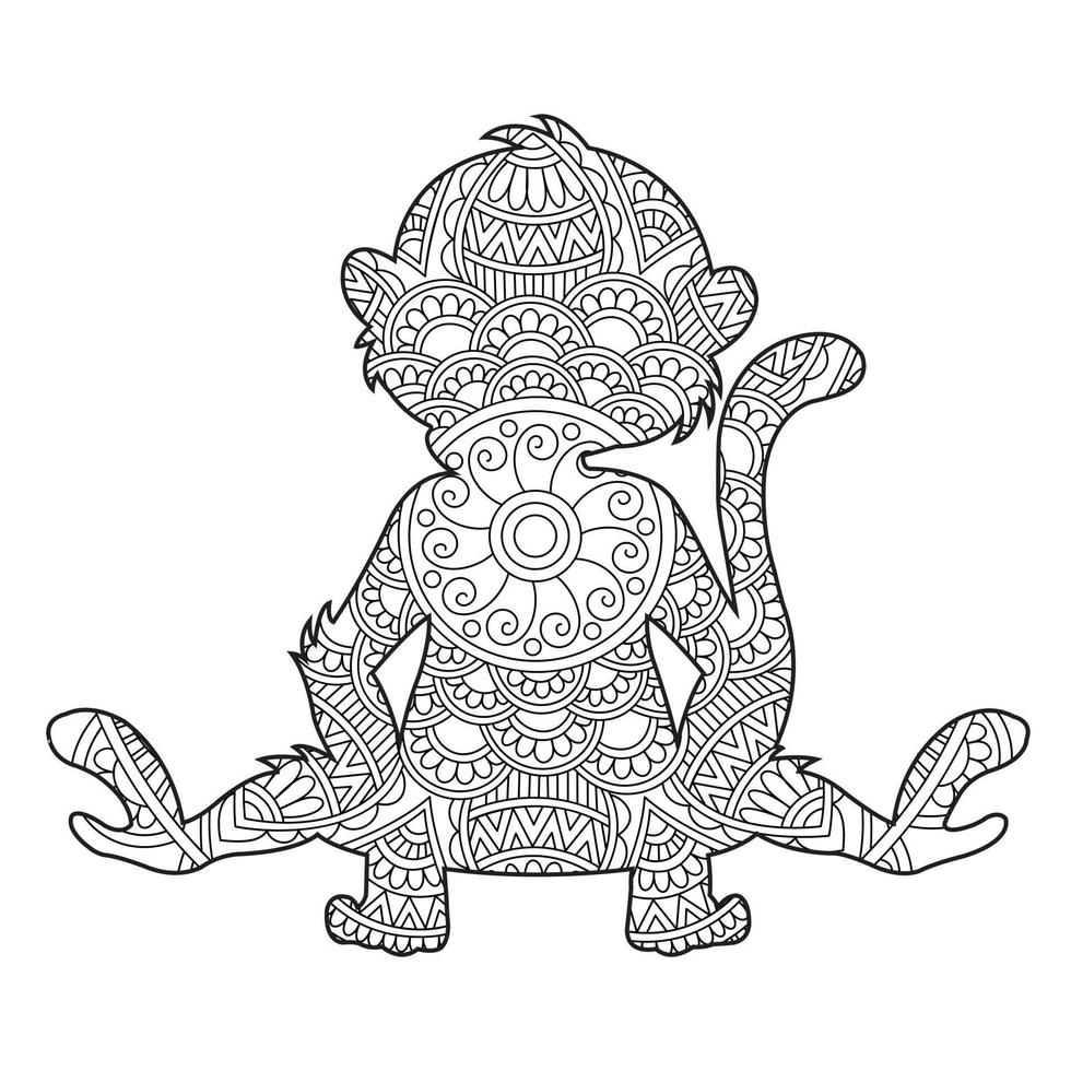 singe mandala coloriage pour adultes floral animal livre de coloriage isolé sur fond blanc antistress coloriage page illustration vectorielle vecteur