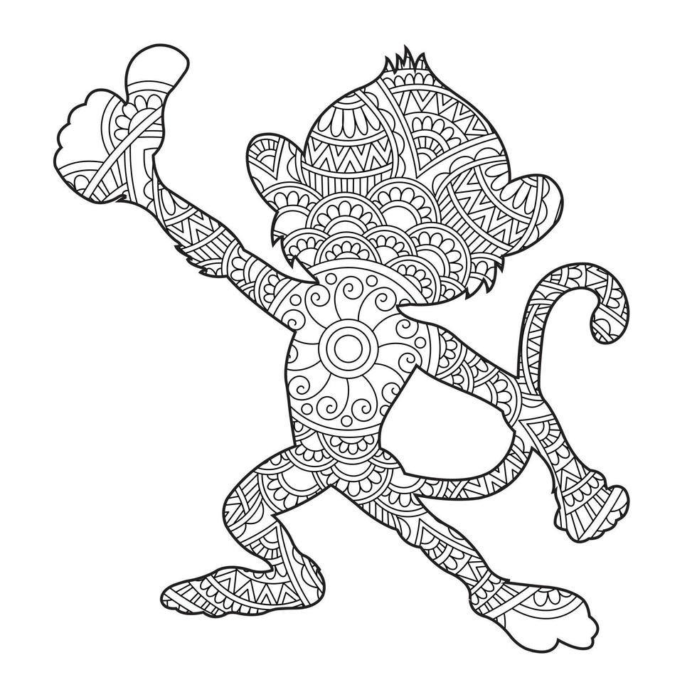 singe mandala coloriage pour adultes floral animal livre de coloriage isolé sur fond blanc antistress coloriage page illustration vectorielle vecteur