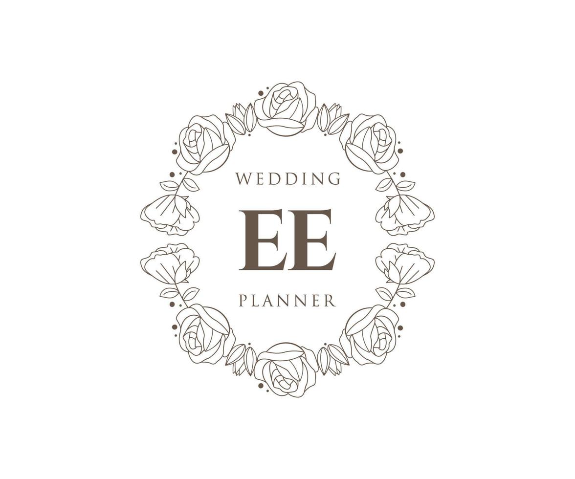 ee initiales lettre collection de logos de monogramme de mariage, modèles minimalistes et floraux modernes dessinés à la main pour cartes d'invitation, réservez la date, identité élégante pour restaurant, boutique, café en image vectorielle vecteur