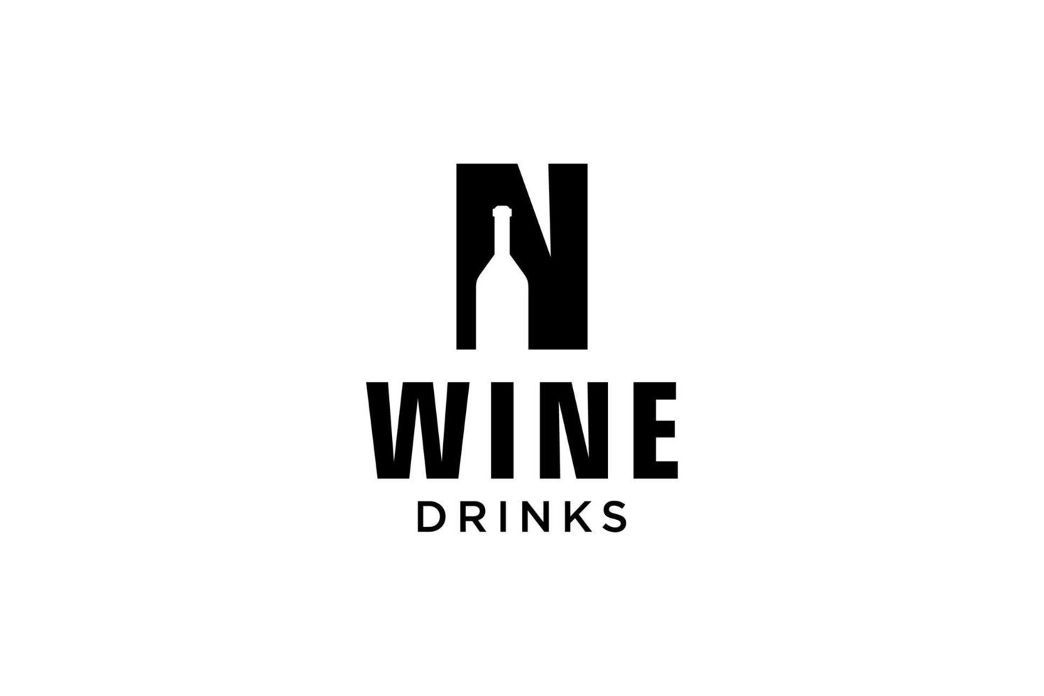 lettre initiale n avec modèle de conception de logo de bouteille de vin vecteur