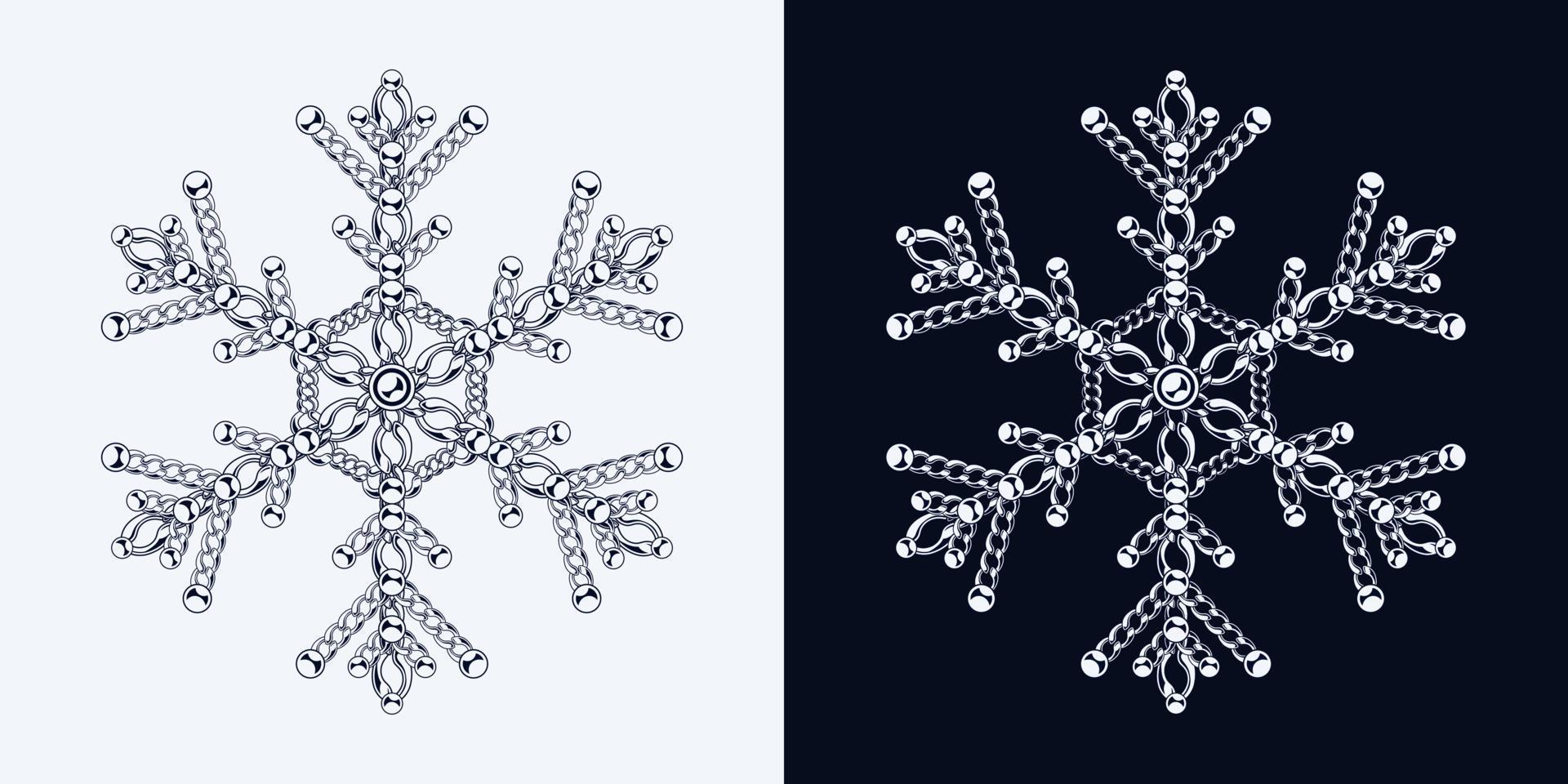 flocon de neige monochrome fantaisie composé de chaînes de bijoux avec des perles boules. illustration de bijou élégante pour les soldes d'hiver, noël, vacances du nouvel an, décoration de cadeaux. vecteur