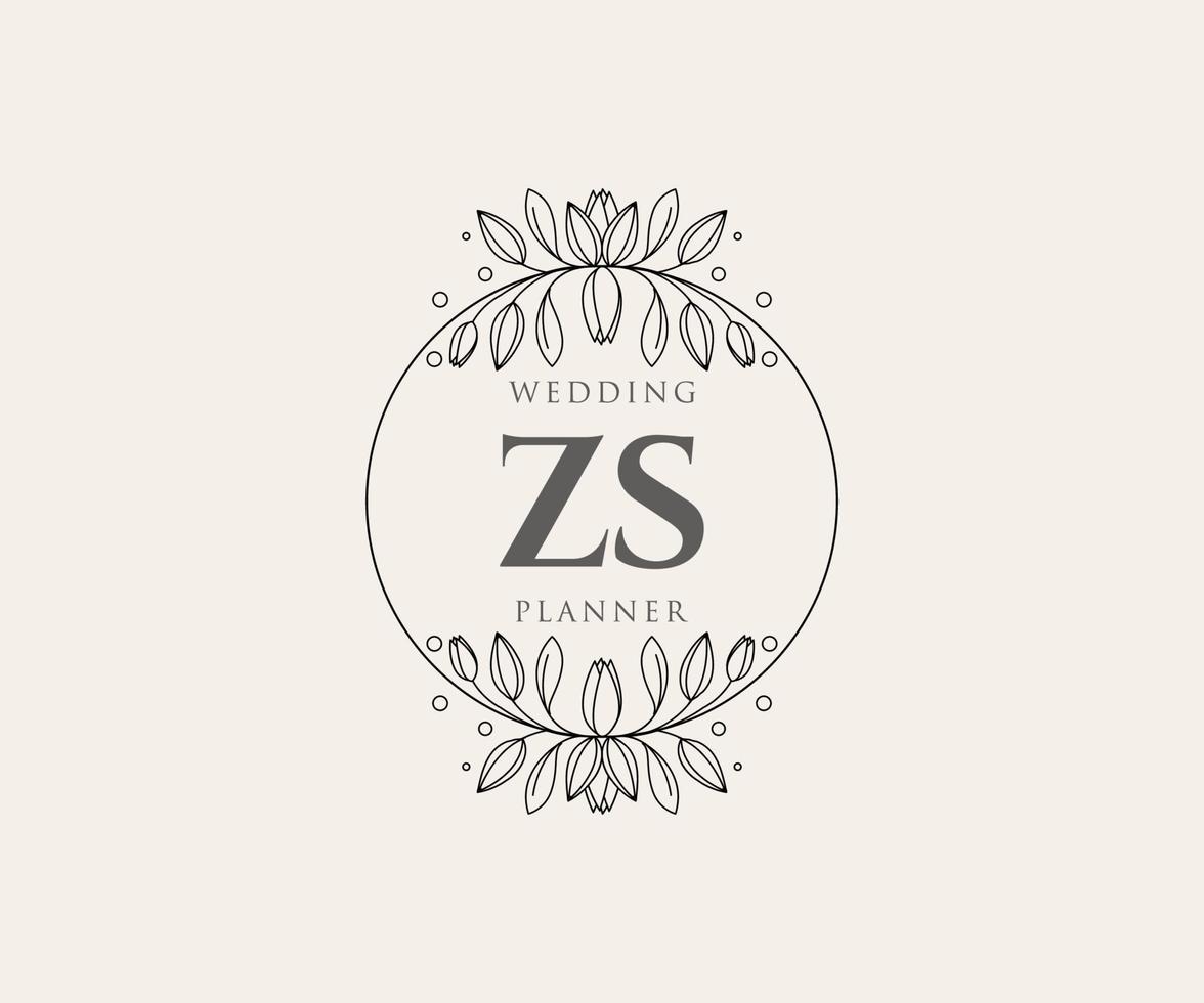 zs initiales lettre collection de logos de monogramme de mariage, modèles minimalistes et floraux modernes dessinés à la main pour cartes d'invitation, réservez la date, identité élégante pour restaurant, boutique, café en image vectorielle vecteur