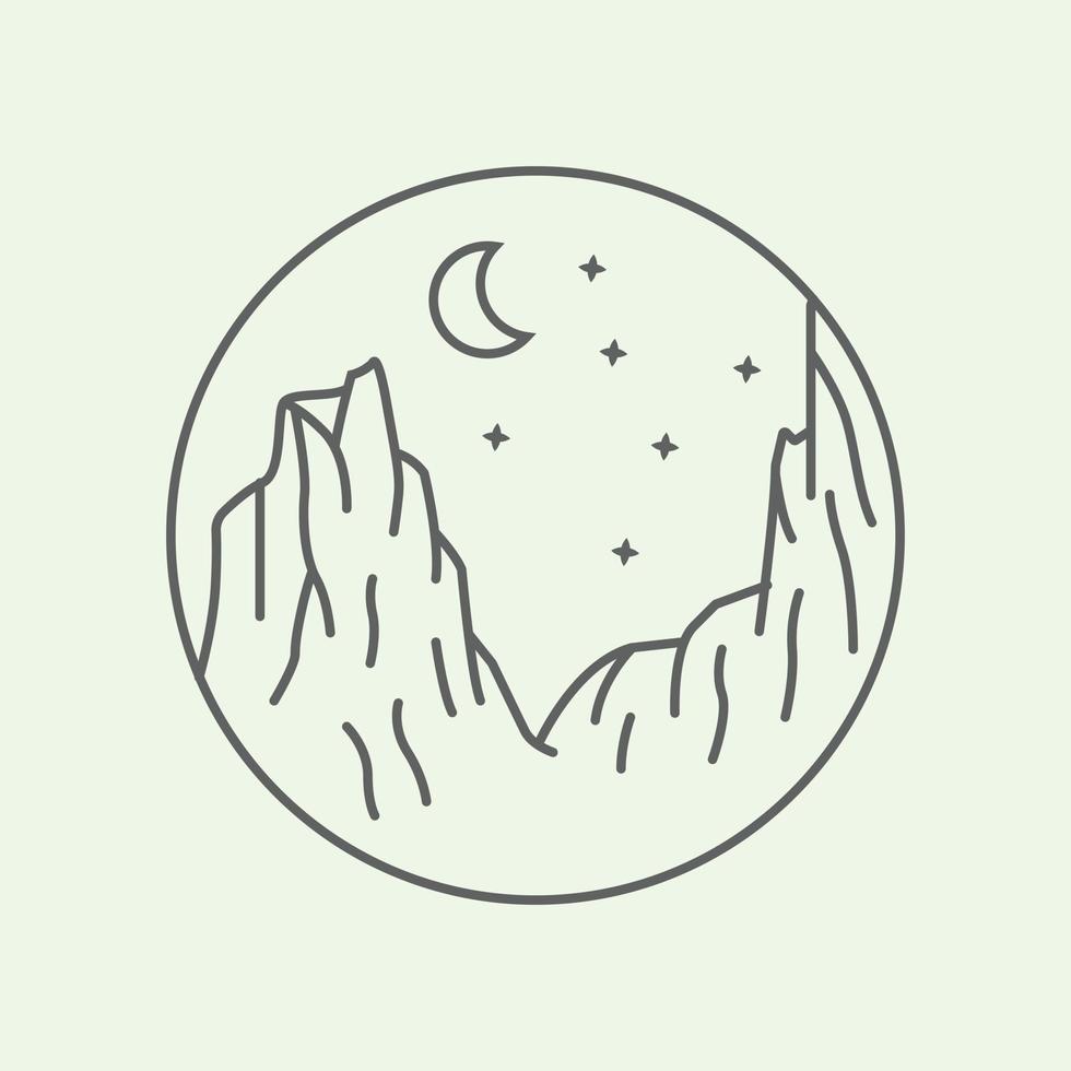 lune aventure collines dessin au trait logo design minimaliste illustration icône vecteur