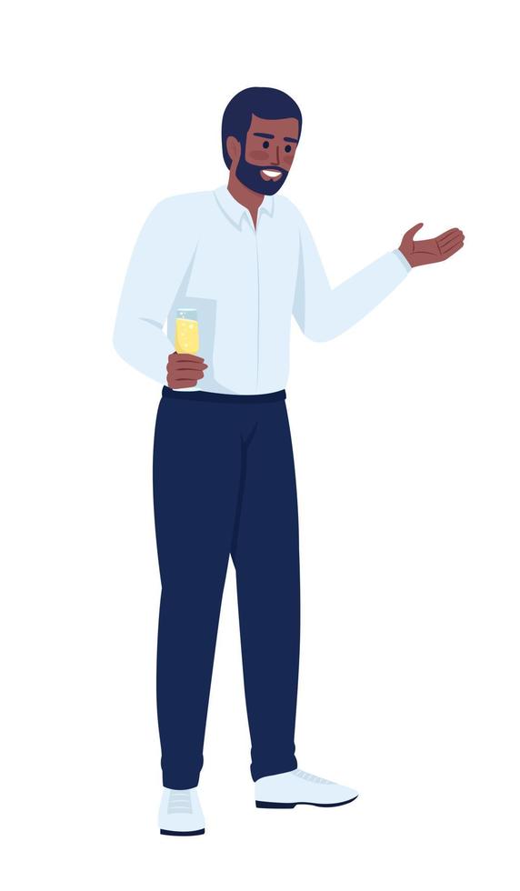 homme en tenue formelle donnant un discours de toast caractère vectoriel de couleur semi-plat. figure modifiable. personne de tout le corps sur blanc. illustration de style dessin animé simple pour la conception graphique et l'animation web